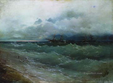  tormentoso Pintura - Barcos en el mar tormentoso amanecer 1871 Romántico Ivan Aivazovsky ruso